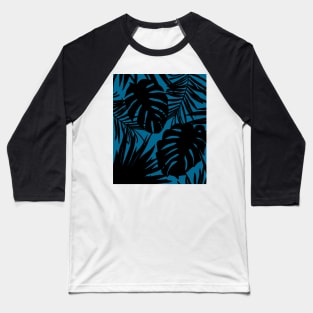 Tropical Leaves in Silhouette on Blue Baseball T-Shirt